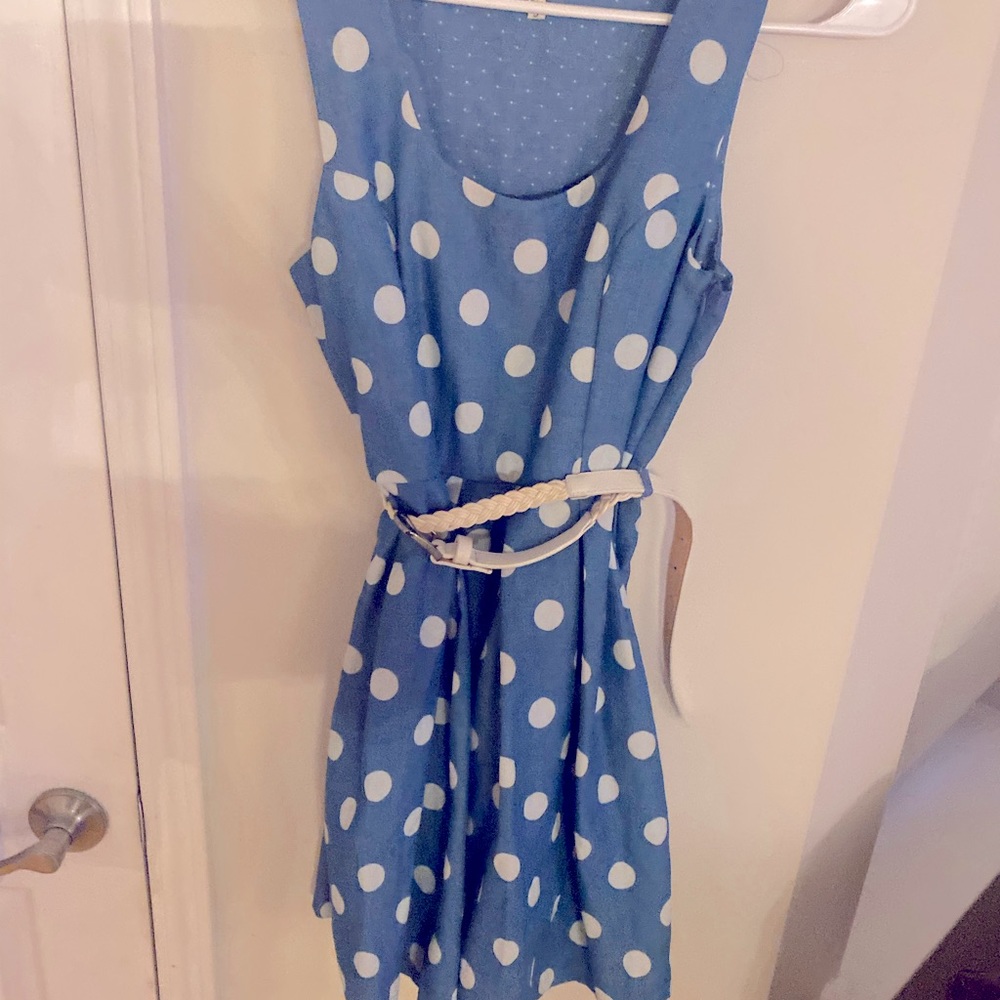DENIM POLKA DOT DRESS WITH BELT